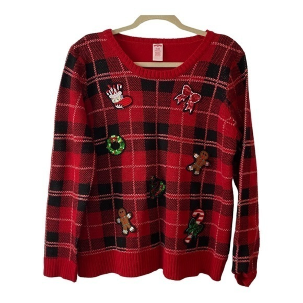 Holiday Day Plaid Christmas Sweater‎     Sz XL